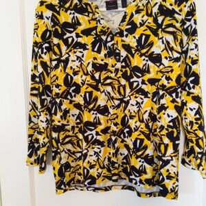 Rafaella Graphic Yellow and Black 3/4 Sleeve Blouse